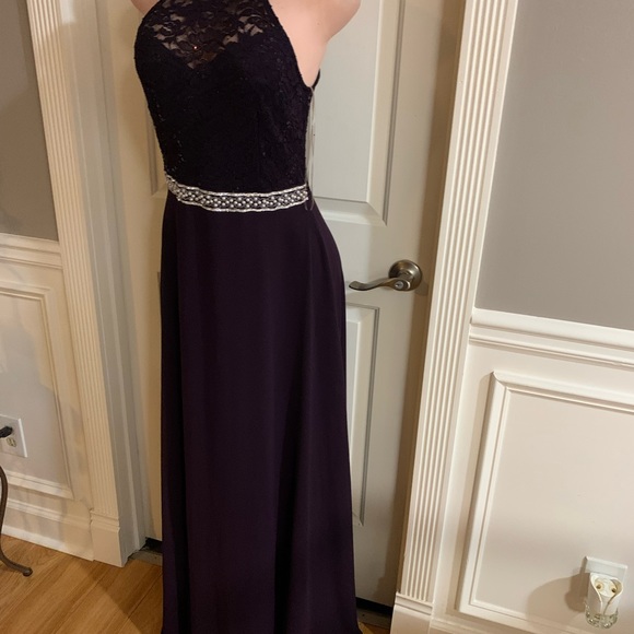 Women junior purple lace top halter maxi dress size (S) sleeveless zipper back - Picture 8 of 11